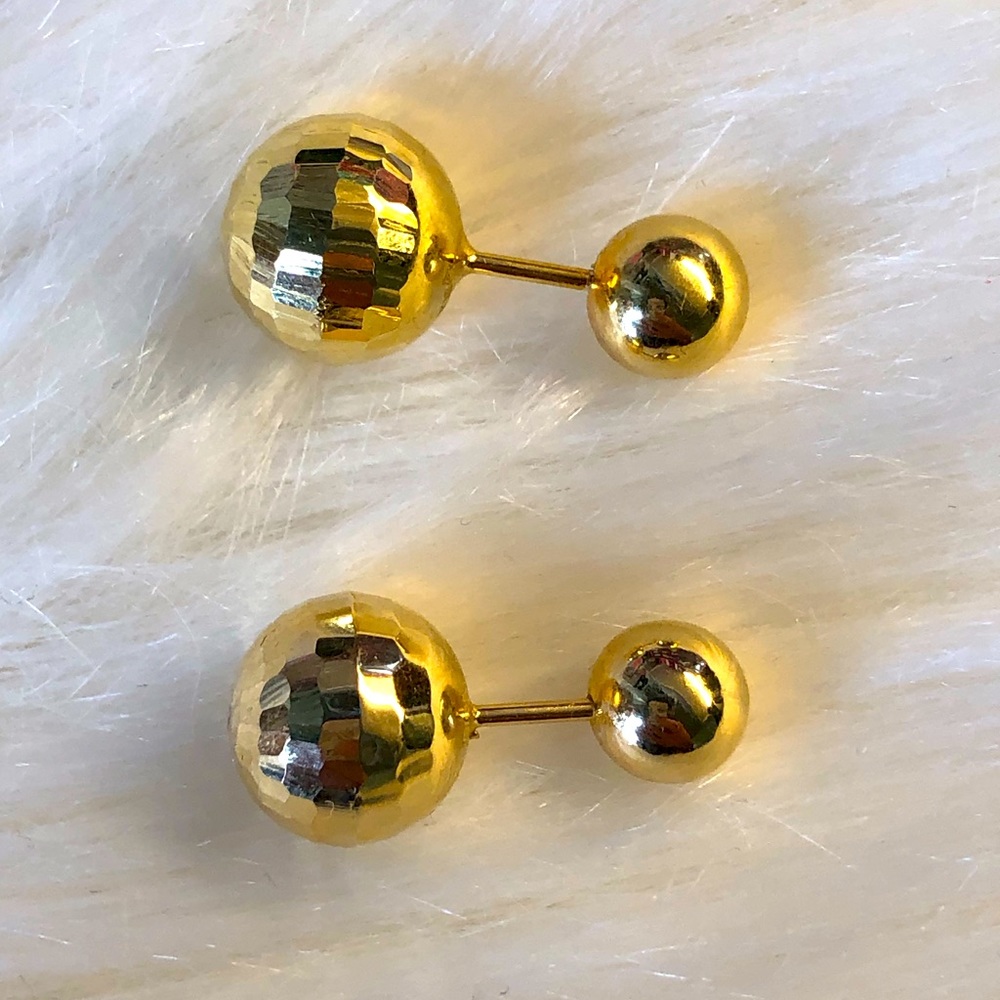 18k Real Saudi Gold Double Ball Earring